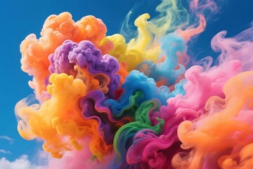 Fototapeta premium Abstract, colorful watercolor flowers with smoke and fire textures create a vibrant background, like a cosmic splash of paint across the sky