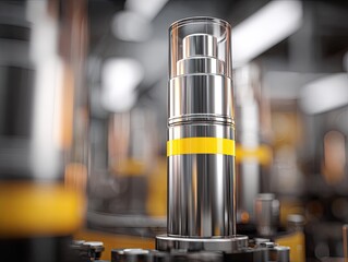 Sleek metallic cosmetic bottle on production line