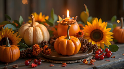 Thanksgiving Decor with Candles and Natural Elements