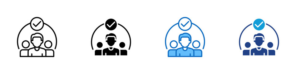 User Approval Multiple Style Icon Design Vector - User avatar with group and check mark, representing account approval, verification, or confirmation