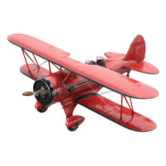 Vintage red airplane model for home decor or collection display on a transparent background, cut out