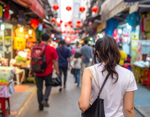 Obraz premium Busy Asian street market scene