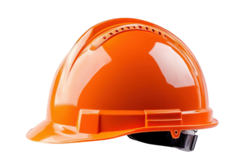 Orange hard hat isolated on transparent background, providing essential head protection for construction, industrial, and safetyconscious work environments