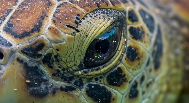 Close up sea turtle eye detail