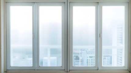 translucent. Minimalist white window frame with translucent panels filtering soft daylight. real-estate listings, architecture portfolios, designed for interior renovation comparisons for interiors.