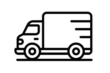 Delivery truck vector icon modern outline style, black line transportation symbol, cargo van illustration, logistics shipping vehicle, express shipping, transparent background, commercial design asset