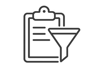 Obraz premium Data filtering and information sorting line icon. Business concept of sales funnel and conversion. Clipboard with checklist and filter for data analysis and lead generation process.