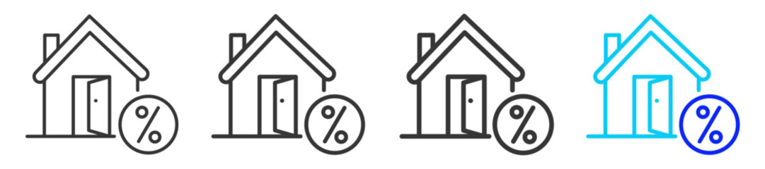 Mortgage rates icon set collection in creative outline style for refinance with multiple thickness variations for financial web design elements and UI resources