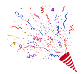 Fototapeta na wymiar Party Popper With Colorful Confetti and Streamers 