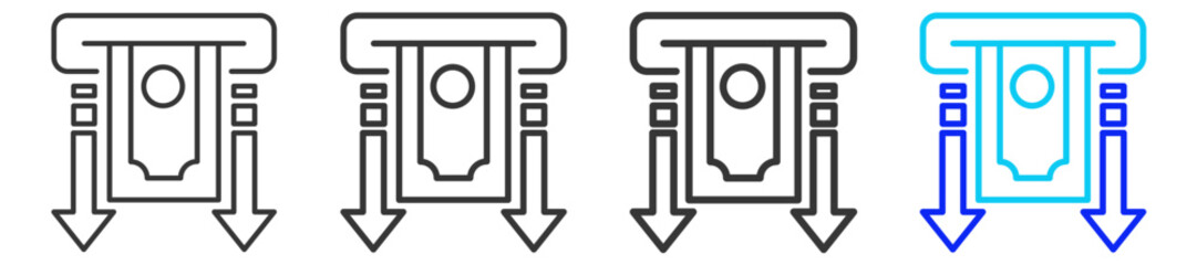 Cash withdrawal icon set collection in creative outline style for refinance with multiple thickness variations for financial web design elements and UI resources