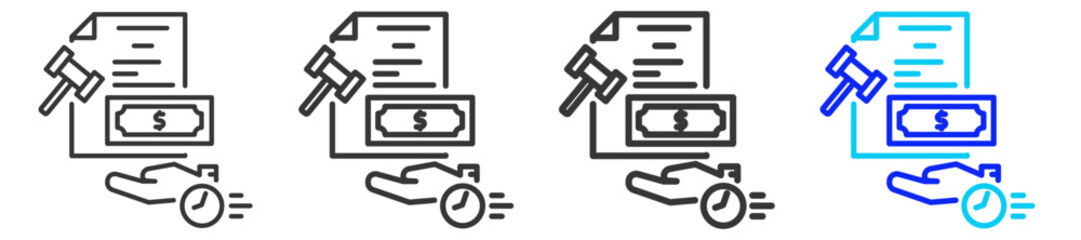 Prepayment Penalties icon set collection in creative outline style for refinance with multiple thickness variations for financial web design elements and UI resources