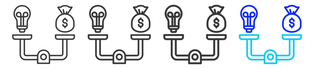 Break-even Point icon set collection in creative outline style for refinance with multiple thickness variations for financial web design elements and UI resources