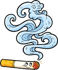 Fototapeta premium Cartoon Cigarette with Smoke Illustration