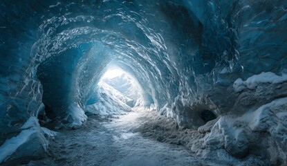 Glacier Ice Cave Tunnel, Winter Landscape