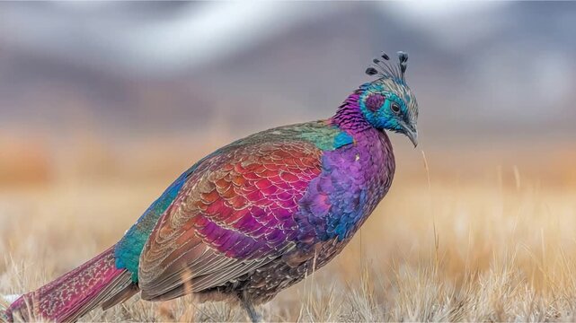 Majestic Himalayan Monal Pheasant Displays Vivid Plumage in Natural Habitat.