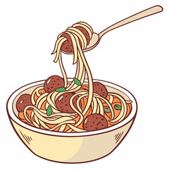 Delicious spaghetti and meatballs served in a bowl with a spoonful