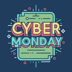 Colorful cyber monday sale announcement with geometric accents