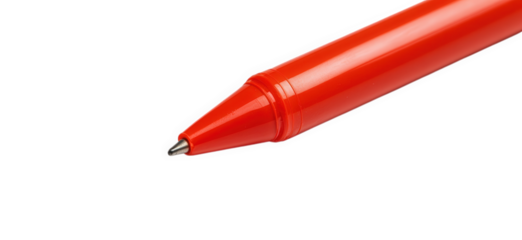 Extreme closeup of a red pen isolated on transparent background, showcasing the fine tip and smooth barrel design for precise writing and drawing applications