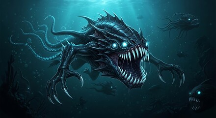 Deep Sea Monster Lurking Underwater.