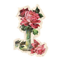 bouquet of roses in a vase on scrapbook collage