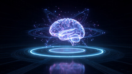 Futuristic neon brain digital network illustration
