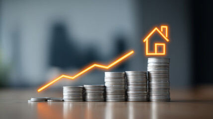 Investment profit coins with upward trend