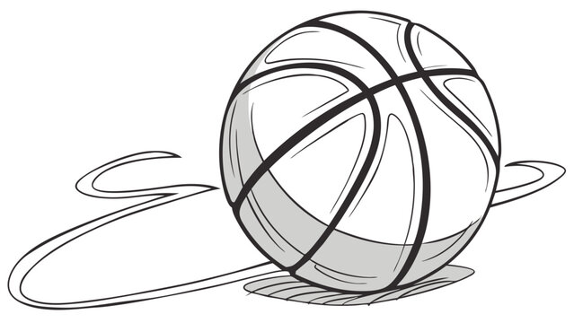 Cartoon Basketball Illustration Sport Ball Graphic Bouncing Ball Design Sport Equipment Sketch Team Game Icon Dynamic Ball Movement Black and White Illustration Hand-Drawn Basketball Vect.