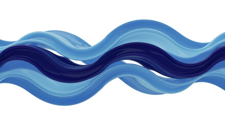 Abstract blue wavy lines flowing horizontally on white, modern dynamic fluid shape design element, elegant digital wave background
