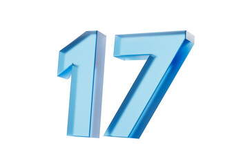 3d Glossy Blue number 17 or Seventeen with a gradient of blue shades. 3d illustration