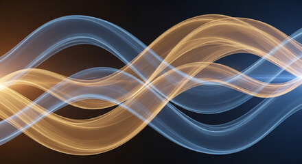 Dynamic abstract wavy lines intertwining in blue and golden hues, symbolizing data flow, energy, and modern technology.