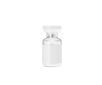 Transparent glass medical vial with blank label and white cap. 3d illustration