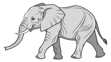 Fototapeta premium Illustration of an elephant walking African animal wildlife gray tusks mammal cartoon vector drawing side view nature zoology fauna safari jungle forest wildlife art animal illus.