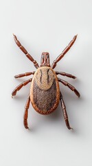 Close up of a tick crawling on a white background, highlighting its potential to spread dangerous diseases like lyme disease and encephalitis