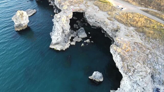 Aerial view of Black sea coast near Tyulenovo village, Dobrich Region, Bulgaria