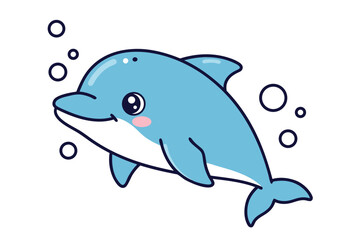 Adorable Cartoon Dolphin Illustration - Cute Aquatic Animal Design
