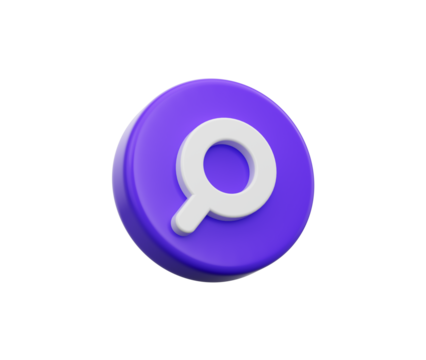 3D Purple search icon. Magnifying glass for finding. 3D illustration