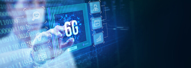 The concept of 6G network, high-speed mobile Internet, new generation networks. Business, modern technology, internet and networking concept.