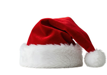 Classic red santa hat with white trim and pom pom festive christmas icon isolated on transparent background