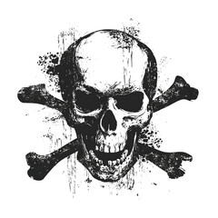 Obraz premium Grungey black and white pirate skull logo on white background