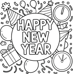 Happy New Year Celebration Vector with Party Elements and Decorations