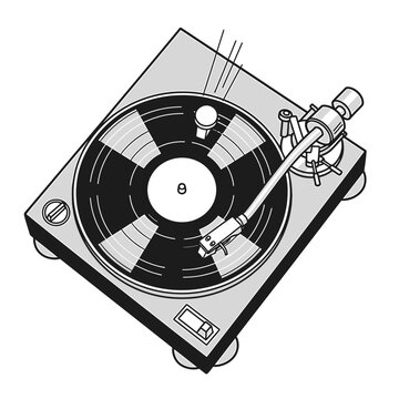 grayscale turntable playing vinyl record clip art preview