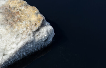 Natural pieces of salt in the lake