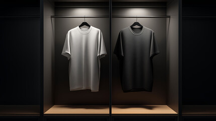 Clean sport locker with 1 t-shirt in neutral frames, against a dark matte background with soft rim light. Premium product photography style, modern sports design, inspired by WNBA