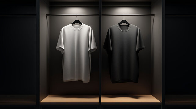 Clean sport locker with 1 t-shirt in neutral frames, against a dark matte background with soft rim light. Premium product photography style, modern sports design, inspired by WNBA