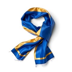 blue tie with gold ribbon