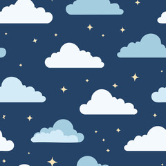 Night Sky Pattern with Moon Stars and Clouds