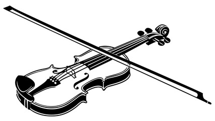 Obraz premium Violin and Bow Musical Instrument Black and White Illustration Classical Music Design Vector Art String Instrument Graphic Design Element.