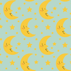 Fototapeta premium Night Sky Pattern with Moon Stars and Clouds