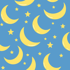 Night Sky Pattern with Moon Stars and Clouds