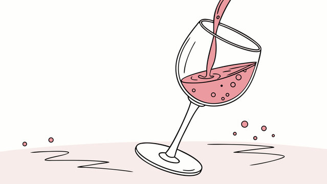 Wine pouring into glass drink beverage alcohol rosé pink celebration party elegant sophisticated glassware liquid splash refreshment bar restaurant menu design illustration gra.